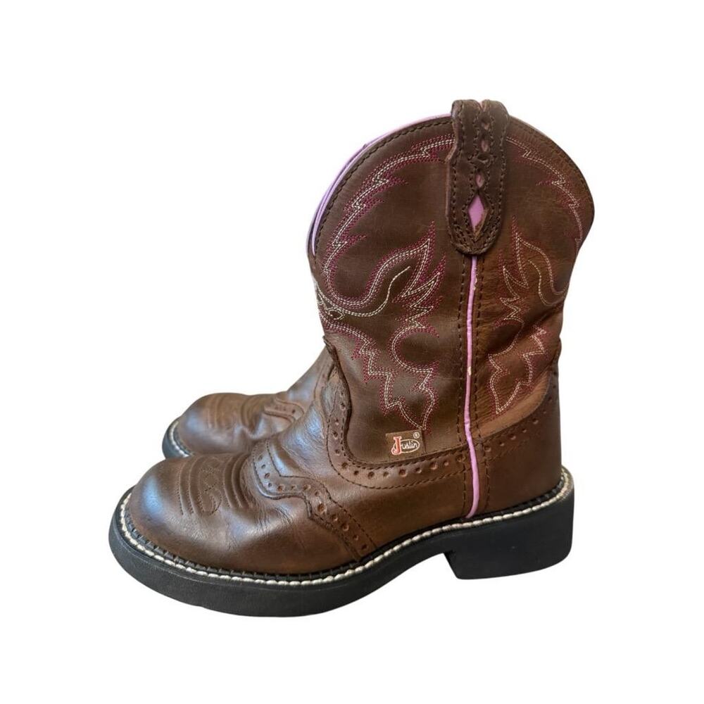 Justin Gypsy Chunky Cowboy Boot Brown Leather Women size 6.5 - Picture 2 of 6